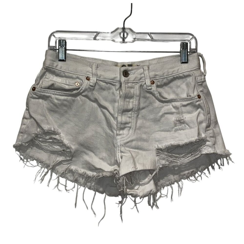 Free People We The Free White Frayed Hem Women's  Denim Shorts Size 27 Womens